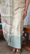 Cream and Teal Woven Semi Silk Suit - CSU8