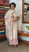 Cream and Lilac Floral Printed Semi Silk Suit - CSU8