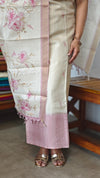 Cream and Lilac Floral Printed Semi Silk Suit - CSU8