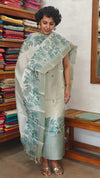 Teal Floral Printed Semi Silk Suit - CSU8