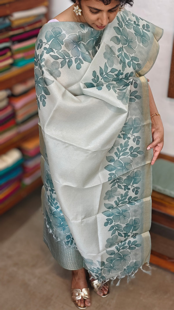 Teal Floral Printed Semi Silk Suit - CSU8