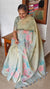 Green and Teal Printed Tissue Linen Saree - DMA37