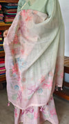 Green and Pink Printed Tissue Linen Saree - DMA37