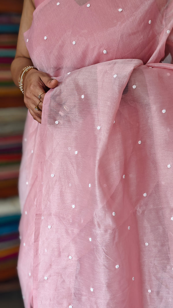 Blush Pink Tissue Organza Saree - 3637