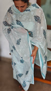 Light Blue Cotton Block Printed Suit - GR740