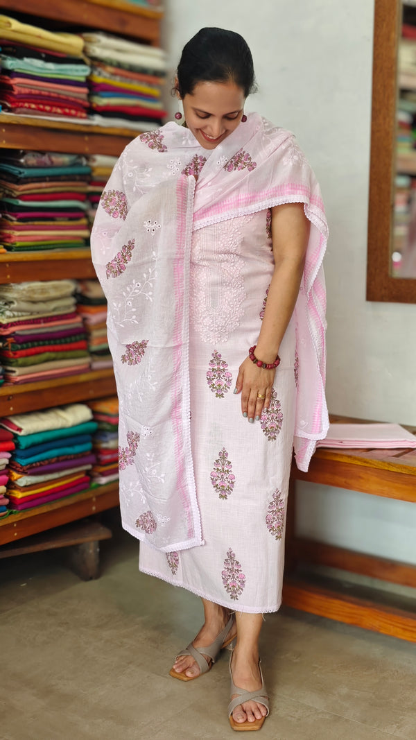 Light Pink Cotton Block Printed Suit - 3637