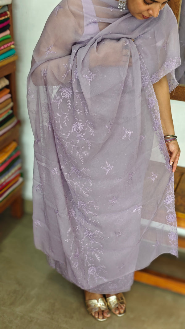 Lavender Crushed Organza Embroidered Suit - PFV4