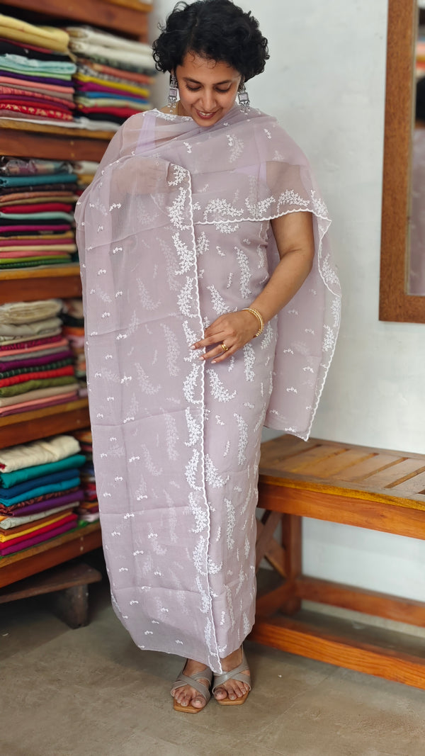 Dusty Lavended Embroidered Crushed Organza Suit - PFV4 - A1