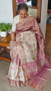 Mauve and Cream Printed Desi Tussar Silk Saree - EX2831