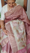 Mauve and Cream Printed Desi Tussar Silk Saree - EX2831
