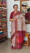 Wine and Cream Printed Desi Tussar Silk Saree - EX2832