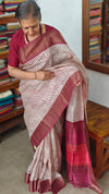 Wine and Cream Printed Desi Tussar Silk Saree - EX2832