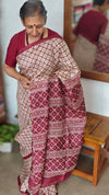 Cream and Maroon Printed Desi Tussar Silk Saree - EX2843
