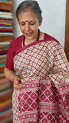 Cream and Maroon Printed Desi Tussar Silk Saree - EX2843