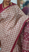 Cream and Maroon Printed Desi Tussar Silk Saree - EX2843