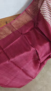 Cream and Maroon Printed Desi Tussar Silk Saree - EX2843