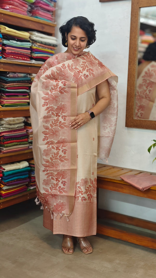 Dusty Rose and Cream Woven Semi Silk Suit - CSU8