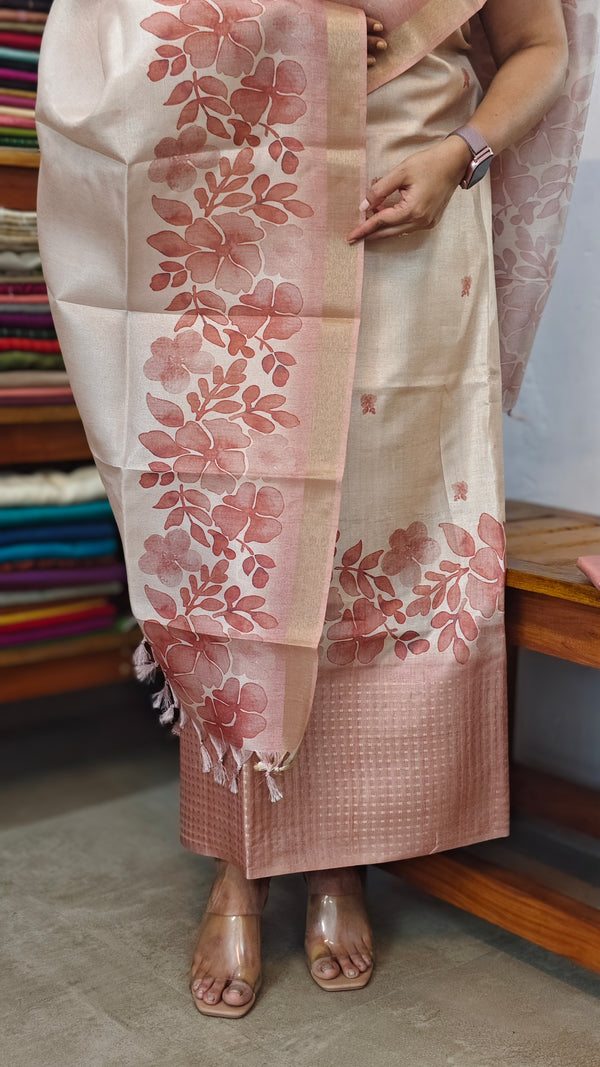Dusty Rose and Cream Woven Semi Silk Suit - CSU8