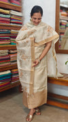 Cream and Brown Woven and Printed Semi Silk Suit - CSU8