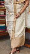 Cream and Brown Woven and Printed Semi Silk Suit - CSU8