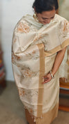 Cream and Brown Woven and Printed Semi Silk Suit - CSU8
