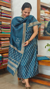 Blue Block Printed Chanderi Silk Suit - MC059
