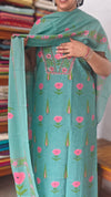 Teal Green Block Printed Cotton Suit