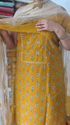 Dark Mustard Block Printed Cotton Suit with Chiffon Dupatta