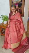 Peach and Wine Zari Checked Desi Tussar Silk Saree - KPR3