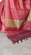 Peach and Wine Zari Checked Desi Tussar Silk Saree - KPR3