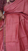 Peach and Wine Zari Checked Desi Tussar Silk Saree - KPR3