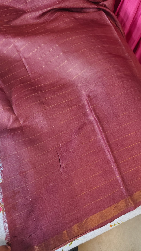Peach and Wine Zari Checked Desi Tussar Silk Saree - KPR3