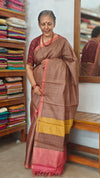 Chocolate Mauve Zari Checked Desi Tussar Silk Saree - KPR3