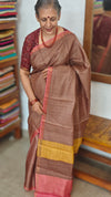 Chocolate Mauve Zari Checked Desi Tussar Silk Saree - KPR3