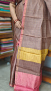 Chocolate Mauve Zari Checked Desi Tussar Silk Saree - KPR3