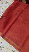 Blusih Grey and Brick Red Zari Checked Desi Tussar Silk Saree - KPR3