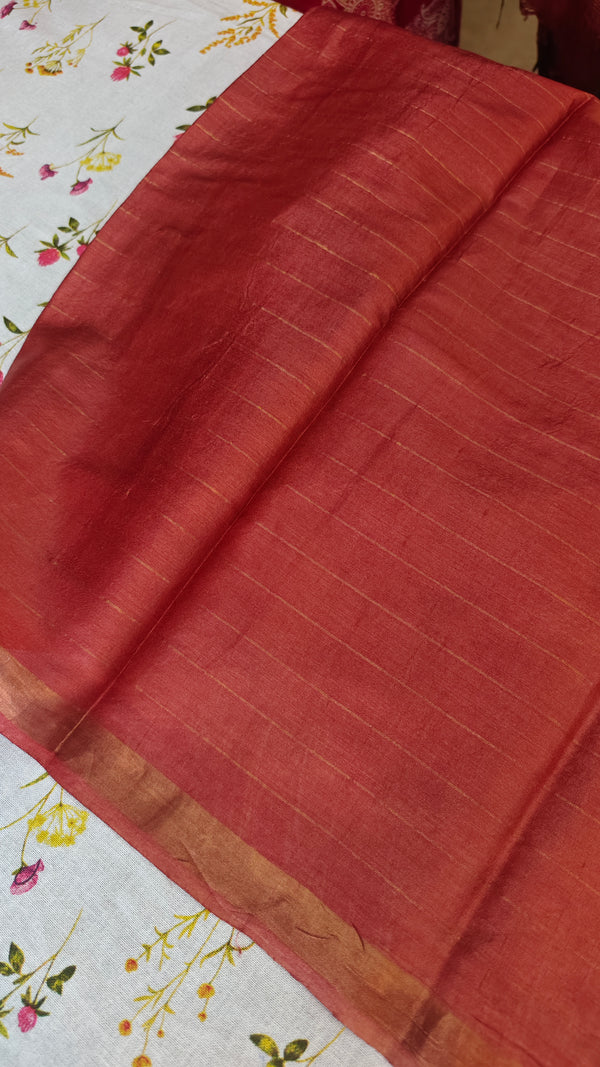 Blusih Grey and Brick Red Zari Checked Desi Tussar Silk Saree - KPR3