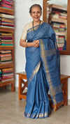 True Blue Mini Checks Semi Silk Saree - BGR8
