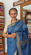 True Blue Mini Checks Semi Silk Saree - BGR8