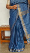 True Blue Mini Checks Semi Silk Saree - BGR8