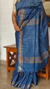 True Blue Mini Checks Semi Silk Saree - BGR8