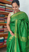 Forest Green Mini Checks Semi Silk Saree - BGR8