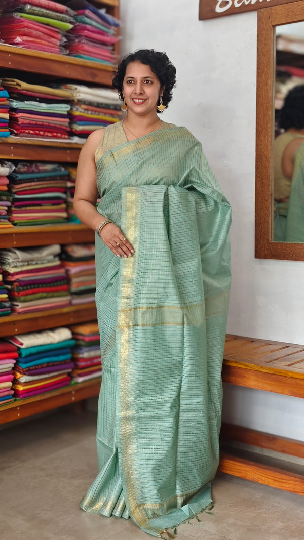 Pastel Teal Mini Checks Semi Silk Saree - BGR8