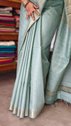 Pastel Teal Mini Checks Semi Silk Saree - BGR8