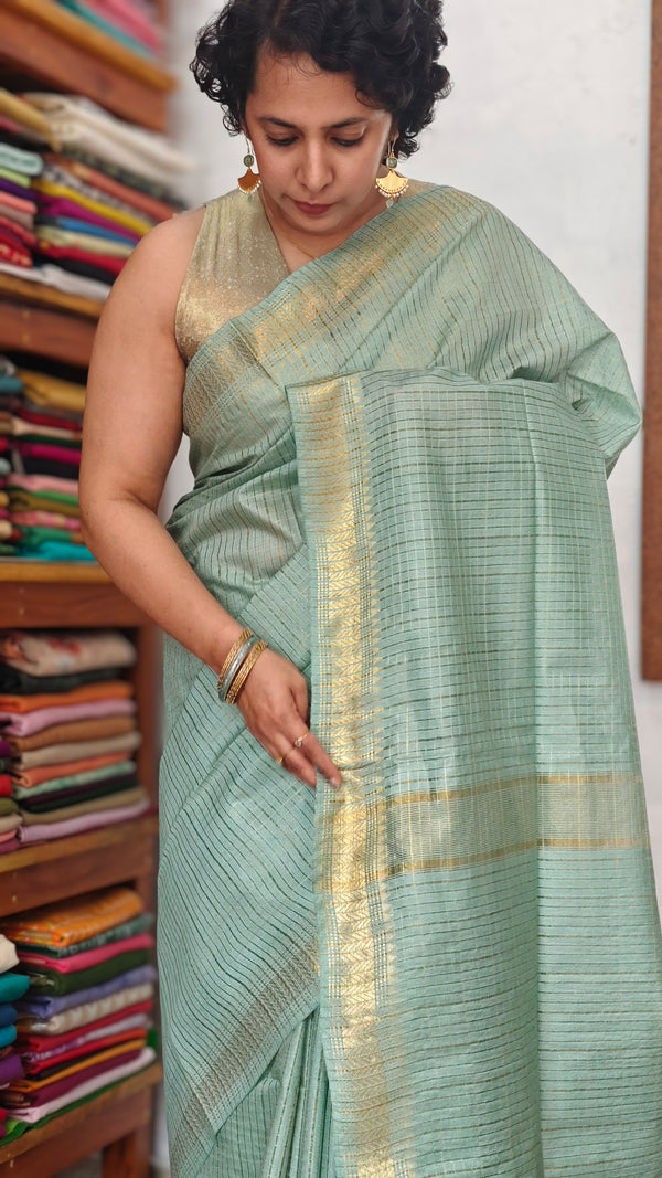 Pastel Teal Mini Checks Semi Silk Saree - BGR8