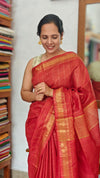 Scarlet Red Mini Checks Semi Silk Saree - BGR8