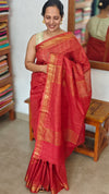 Scarlet Red Mini Checks Semi Silk Saree - BGR8