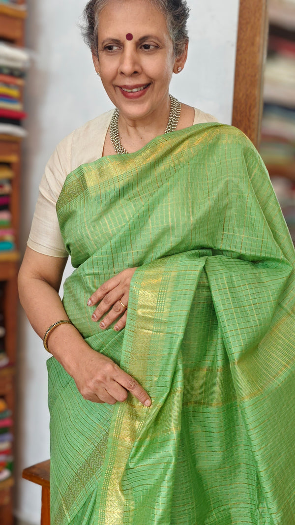 Peridot Green Mini Checks Semi Silk Saree - BGR8