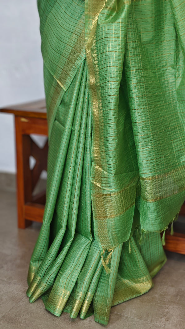 Peridot Green Mini Checks Semi Silk Saree - BGR8