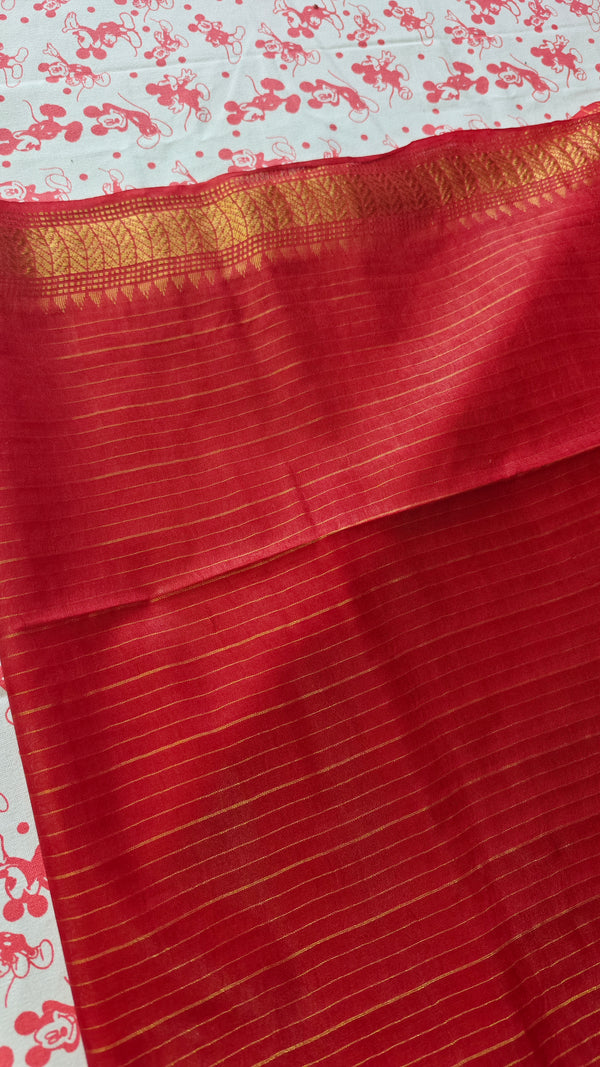 Scarlet Red Mini Checks Semi Silk Saree - BGR8
